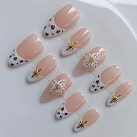 Uñas Acrílicas Francesas de Almendra con Puntas Largas y Diseño de Mariposa, Pre-Diseñadas con Pegamento, Listas para Usar