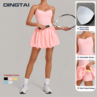 Robe de golf et de tennis sans manches à bretelles croisées, ourlet bouffant, col en V, effet deux pièces avec short intégré et poche latérale pour femme