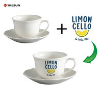 Ensemble tasse et soucoupe à café en céramique blanche fine en porcelaine, design classique moderne chinois, 200 ml, forme de fleur, logo personnalisé