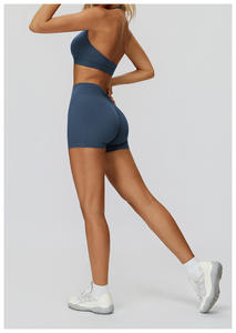 عميق الخامس مثير مفتوح الجمال الظهر بلا أكمام حمالة الصدر الرسن و سكرش قصير يغطي الرجل مجموعات النساء اللياقة البدنية الرياضة ملابس مجموعة صالة الألعاب الرياضية - Product Image 3