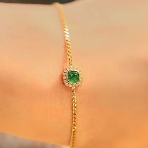 Xinfly Fine Jewelry GRC 18k Gold Cuban Chain 0.10ct Natural Diamond 0.45ct Vivid Green Square Emerald <b>Gemstone</b> <b>Bracelet</b> - Product Image 4