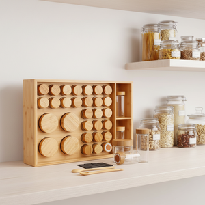 Étagère à épices multifonction en bambou avec 32 pots à épices, organisateur de rangement moderne pour la <span class=keywords><strong>cuisine</strong></span>, rangement pour la <span class=keywords><strong>cuisine</strong></span> domestique - Product Image 2