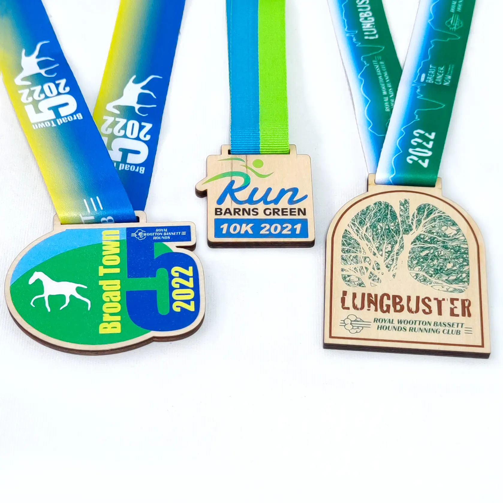 Manufacturer wholesale wood bamboo engraving print color marathon running finisher medal custom wooden medals