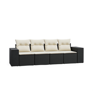 Ensemble de canapé de jardin en rotin noir trois places, mobilier d'extérieur avec coussins crème, design contemporain imperméable - Product Image 1