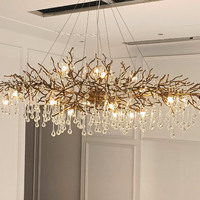 Grande suspension intérieure de luxe, noir et or, lampe suspendue à LED, décoration intérieure, style nordique moderne, lustre en cristal en forme de goutte d'eau