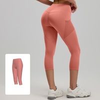 Legging de sport taille haute élastique pour femme, longueur mollet, avec poches latérales, effet ventre plat, couleur pêche, pour yoga et fitness