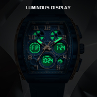 Montre-bracelet multifonction carrée FB0096 avec affichage numérique et analogique, étanche, en silicone, simple et double affichage