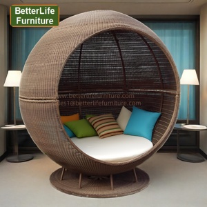 Terraza Rattan Apple Shape Tumbona Cama Aluminio Rattan Outdoor Cabana Tumbona Muebles de jardín Dosel Cama redonda Piscina Spa Daybed - Product Image 5