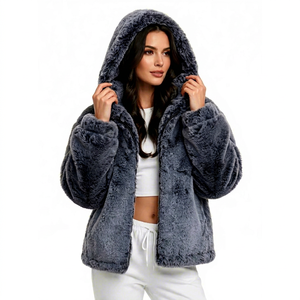 Whiteaura International 2026 – Nouvelle veste courte élégante pour femme, style vintage, en tricot respirant avec capuche en fausse fourrure – Manteau court - Product Image 2