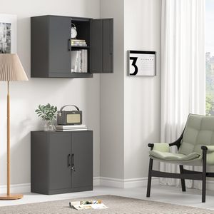 מקרה שחור מתכת ארון קיר שחור אחסון לנגר 2 דלתות קיר עבור חנייה במרתף מגורים - Product Image 6