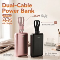 Batterie externe portable compacte 2-en-1 avec lanière intégrée, câbles de charge doubles intégrés, affichage numérique LED