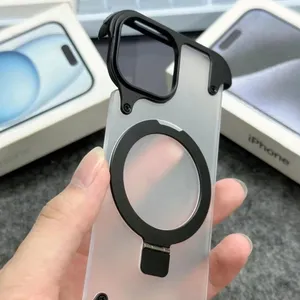 New arrival phone case aluminium alloy frame pc back cover with 4 corner shockproof magnetic phone case for iphone 15 pro