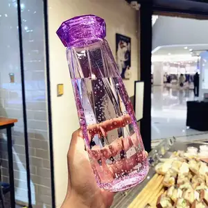 Crystal Infunsed Gem Water Bottle Wellness 500ml Glass water bottle atacado Coloured stone glass water bottle