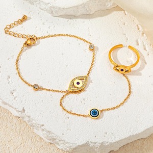 Vòng tay dây chuyền thép không gỉ thời trang chống nước ba lớp zircon cubic, vòng tay ngón tay, dây chuyền vàng, nhẫn 2 trong 1 - Product Image 6