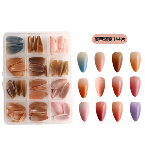 Faux ongles en amande à pointe courte, couvrance totale, style français, en ABS, à presser, pour salon de manucure - Product Image 5