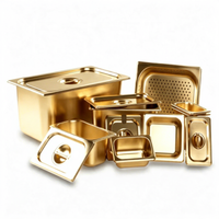 Goldene Edelstahl-Dampftischpfanne Stapelbare Gastronorm GN-Pfanne Mit Deckel Kommerzieller Buffet-Catering-Lebensmittelbehälter