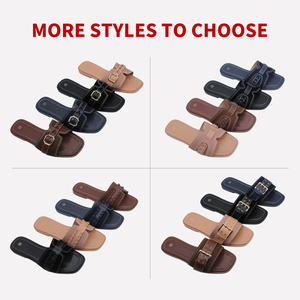 Sandalias planas de mujer con punta cuadrada y hebilla, antideslizantes, ligeras, informales, para exteriores. ¡Listas para enviar! - Product Image 3