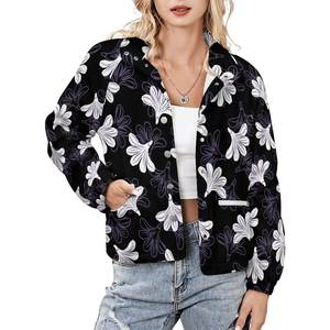 Jaket kulit untuk wanita, mantel mode cetak sesuai permintaan, kerah berdiri, jaket mewah, desain bunga naupak, jaket hangat musim dingin untuk wanita - Product Image 4