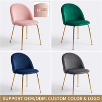 Chaise de salle à manger moderne de luxe en velours rose avec pieds en métal plaqué or, rembourrée, style minimaliste, pour restaurant, vente en gros