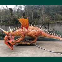 Modèle d'animatronique Dragon de Feu avec fonction de fumée ou exposition réaliste d'animal mythique pour parc d'attractions pour enfants
