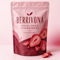 Sachet d'emballage imprimé sur mesure, pochette verticale refermable avec fermeture éclair pour fraises lyophilisées, marque privée, vente en gros