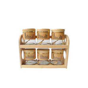 Umweltfreundliches Küchen-Gewürzregal aus Bambus mit Glasdosen und Löffeln, 6-teiliges <span class=keywords><strong>Set</strong></span> mit Plastikdeckeln, nur Handwäsche möglich - Product Image 1