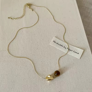 Collar de Moda para Mujer, Estilo Vintage, Cadena para Clavícula de Doble Capa, Chapado en Oro Real, con Colgante de Piedra de Ojo de Tigre Natural - Product Image 6