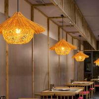 Lustre en rotin et bambou tressé, lampe suspendue de style zen pour maison de thé et restaurant de fondue, art du bambou fait main vintage pour intérieur