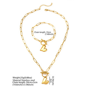 TZ064 Set di Gioielli con Ciondolo a Cuore Retrò, Collana e Bracciale in Acciaio Inossidabile Color Oro e Argento per Donne, Regalo - Product Image 4