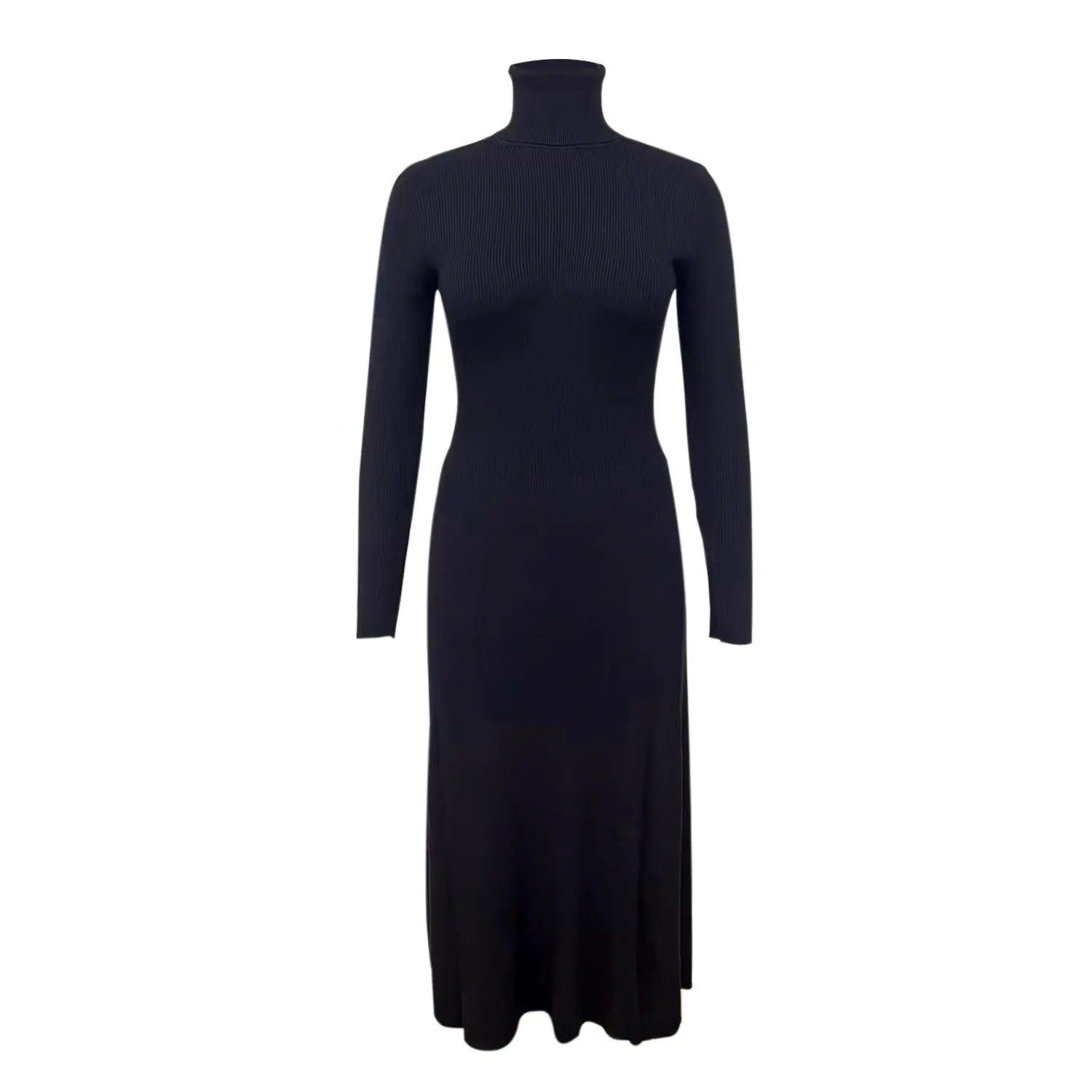 RTS Autumn Winter Long Sleeve Ib Knitted Dress Women'S Solid Color Black High Necked Warm Casual Basic Sweater Dress