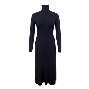 Rts Autumn Winter Long Sleeve Ib Knitted Dress Women's Solid Color Black High Necked Warm Casual Basic Sweater Dress 