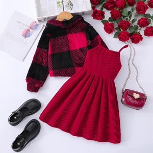 2025 Autumn Vintage <strong>Children</strong> Outfit Wholesale Long Sleeve Plaid <strong>Fur</strong> <strong>Coat</strong> Pearls Knit Sleeveless Dress Girls Kids Winter Clothing - Product Image 4