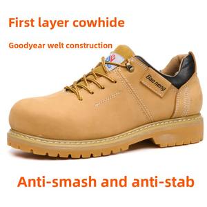 أحذية أمان من Goodyear لحماية العمل أحذية عمل صيفية أحذية منخفضة القطع من الطبقة الأولى مضادة للسحق صلبة من جلد البقر - Product Image 6