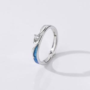 Bagues de couple tendance, ensembles de bagues de mariage pour couple, bagues ajustables ouvertes personnalisées, design montagne et mer, bague en diamant - Product Image 6