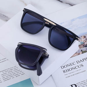 Lunettes de soleil pliantes rétro pour hommes, Protection UV400, monture carrée, verres noirs en métal PC, lunettes de conduite ZS 1039 - Product Image 2