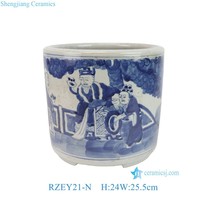 RZEY21-A Pot à pinceaux en porcelaine bleue et blanche de style chinoiserie, support décoratif en céramique vintage avec motif oiseau et pivoine pour salon