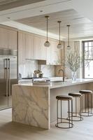 Meubles de cuisine modernes sur mesure, portes plates mates modulaires, îlot de cuisine avec robinet, tiroir coulissant et charnière