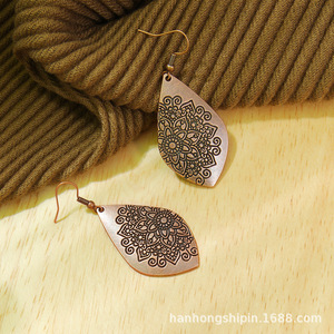 Copper Alloy <b>Drop</b> Earrings Antique <b>Bronze</b> Plated Flower Pattern Bohemia Style Women's Fashion Dangle Earrings - Product Image 3