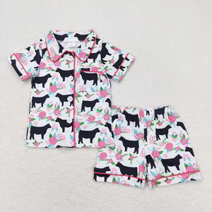 Conjunto de Pijamas de Verano para Bebés Niñas, Estilo Vaquero Occidental, con Botones, Manga Corta, Ecológico, de Spandex/Poliéster - Product Image 4