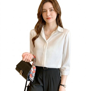 Blus Satin Putih Wanita Terbaru 2025 Anti Kusut, Kemeja Kantor Lengan Panjang untuk Wawancara & Bisnis - Product Image 5