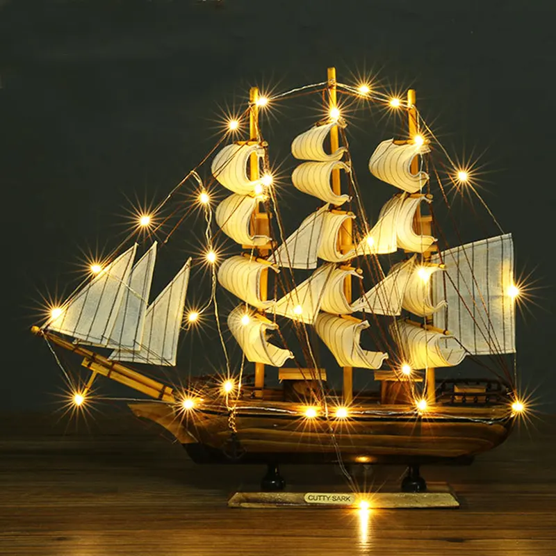 16 30 40cm barco de madeira pequeno, com luz led decoração, presente de aniversário para adolescentes, tabletop, decorativo, marinheiro, modelo, requintado, artesanato