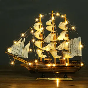16 30 40厘米木制小船带发光二极管灯装饰生日礼物青少年桌面装饰帆船模型制作精美