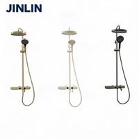 Ensemble de douche mural doré pour salle de bain, avec pommeau de douche pluie fixe et douchette à main, kit complet pour projets résidentiels