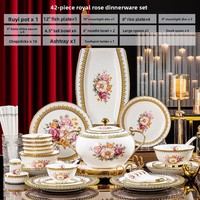 Service de Table de Luxe en Porcelaine Fine Céramique Royal Rose Peint à la Main, Compatible Micro-ondes/Four, 60 Pièces, Écologique, Sans BPA, Idéal pour la Maison