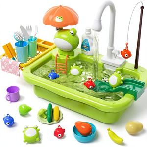 Ensemble de <span class=keywords><strong>jeu</strong></span> de <span class=keywords><strong>cuisine</strong></span> en plastique éducatif avec robinet électrique et évier à eau courante pour enfants de 3 ans et plus - Product Image 1