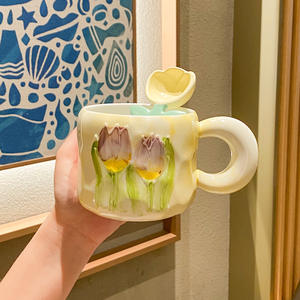Mug à café en céramique luxueux et isolé, logo personnalisé, design de tulipe de dessin animé, écologique, passe au lave-vaisselle, cadeaux d'affaires, bureau - Product Image 5