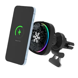 Usine RGB lumière Refroidissement 15W Support de téléphone de voiture Aimant sans fil Chargeur de voiture pour Iphone 12 13 15 16 Pro Max