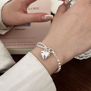 S925 Sterling Silver Double Layer <b>Beaded</b> Heart <b>Bracelet</b> For Women Korean Style Everyday Wear Jewelry - Product Image 3