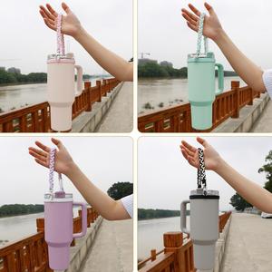 Handcrafted Woven <b>Ice</b> Scoop Water Bottle Bag Food Grade Silicone <b>Ring</b> 40oz for Tumbler Durable Outdoor Sports Carry Handle - Product Image 3