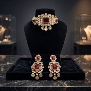 Conjunto Kundan de Latón Chapado en Oro Hecho a Mano, Personalizable al por Mayor, Inspirado en Diseñador, con Collar de Gargantilla y Pendientes Verdes para Novia, Boda y Fiesta - Product Image 3